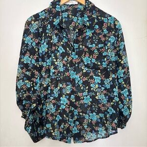 Love Tree Black and Blue Floral Blouse